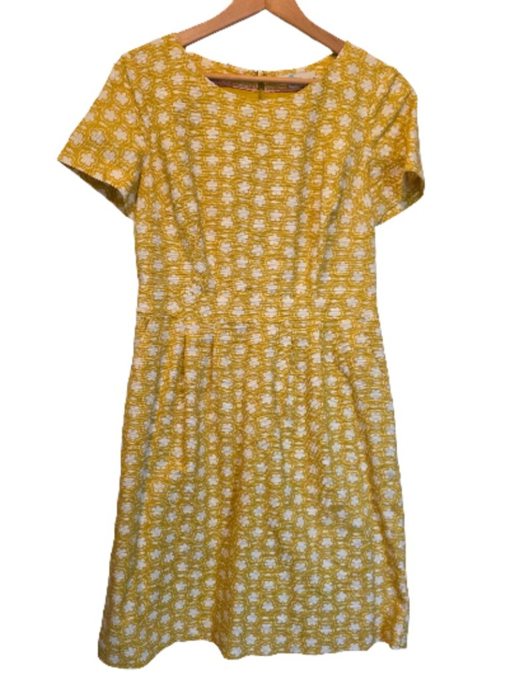 Boden Mustard Yellow Sierra Textured Daisy Flower Midi Dress Size 8